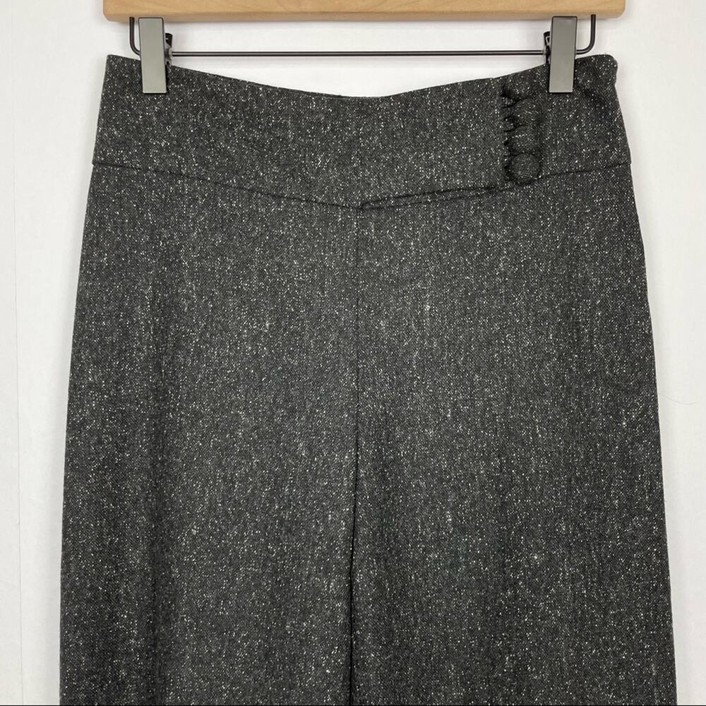 Trina Turk | Black Speckled Tweed Wool Blend High Rise Wide Leg Trouser Pants - Picture 3 of 9